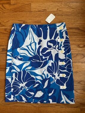 💙💙NWT J.McLaughlin Blue & White Serinal Floral Palm Print Skirt 169$ Size 0💙💙